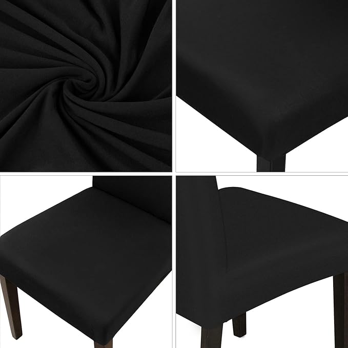 JQinHome Dining Room Chair Covers Set of 8, High Stretch Chair Slipcover Removable Washable Chair Seat Protector Cover for Home Party Hotel Wedding Ceremony (Black)-Ruum Studio Home
