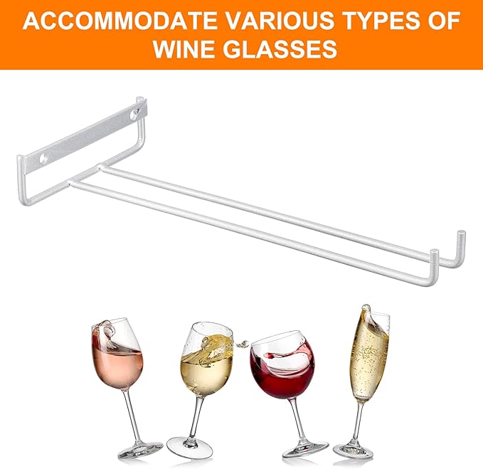 uxcell 5Pcs Wine Glass Rack, 10.43 Inch Iron Wine Glasses Rack Under Cabinet Stemware Rack - Wall Mountable Wine Glass Holder Storage Hanger for Bars Coffee Restaurants Kitchens, Silver-Ruum Studio Home