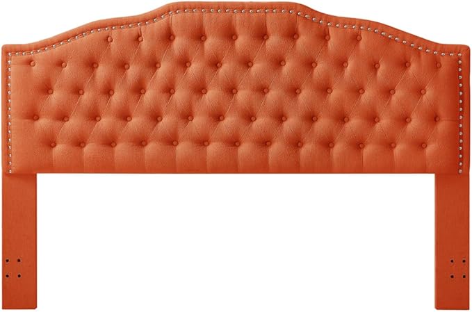 24KF Upholstered Button Tufted King Size Headboard with Nailhead Trim, Elegant Boucle Fabric California King headboard, 6031-K-Boucle-Orange-Ruum Studio Home