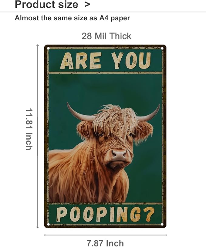 ALKB Funny Highland Cow Are You Pooping Metal Signs Vintage Farmhouse Bathroom Wall Decor Highland Cow Lovers Gift 8 x 12 Inch-Ruum Studio Home