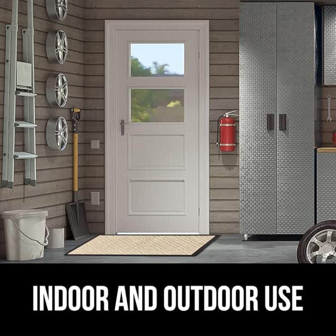 GORILLA GRIP 100% Waterproof All-Season WeatherMax Doormat, 47x35, US Designed Natural Rubber, Stain and Fade Resistant, Low Profile Indoor Outdoor Door Mats, Easy Clean Patio Mat, Modern Latte-Ruum Studio Home