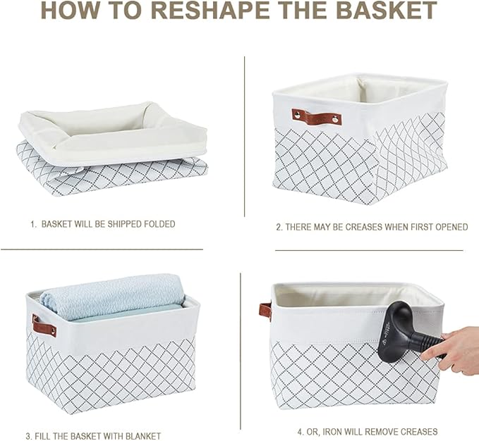 DECOMOMO White Storage Bins Fabric Storage Baskets for Shelves, Linen Closet Organization Toys Nursery (White Check, Large - 3 Pack)-Ruum Studio Home