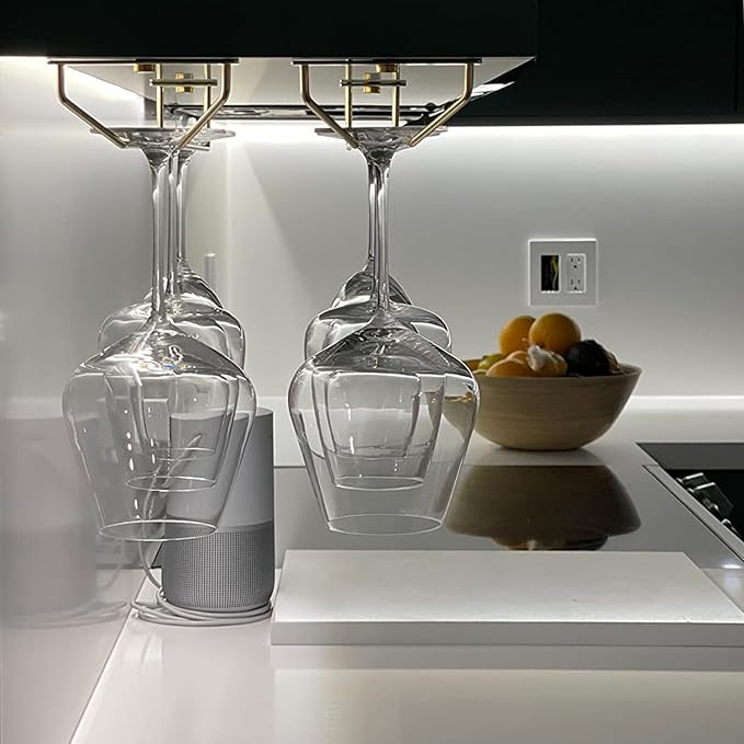 10.8 Inch Gold Wine Glass Rack, Under Cabinet Wine Glass Holder, Wine Glass Hangers Under Shelf, Stemware Rack, Hanging Stemware Holder for Cabinet Kitchen Bar, Set of 4-Ruum Studio Home