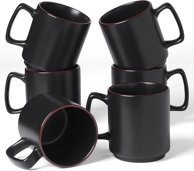 famiware Coffee Mugs Set of 6, Nebula 14oz Coffee Mugs, Ceramic Cup Set with Handle for Latte, Tea, Milk, Cappuccino, Cocoa, Matte Black-Ruum Studio Home