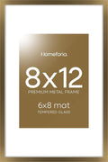 Homeforia 8x12 Picture Frame Bronze, High End Metal 8 x 12 Brass Frames with Mat 6 by 8 for Photo, 12x8 Frame Matted to 6x8 inch Print, 8by12 Wall or Tabletop Frame, Tempered Glass, Wall Kit, Set of 1-Ruum Studio Home