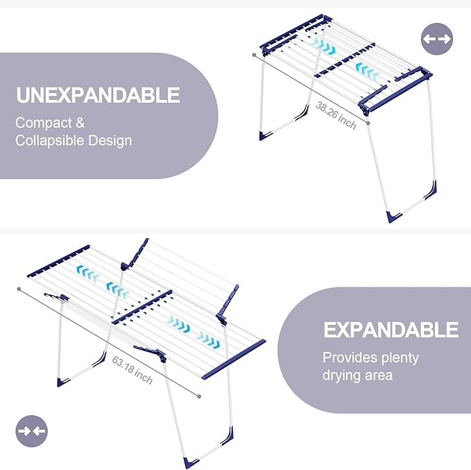 APEXCHASER Clothes Drying Rack, Foldable Gullwing Laundry Rack for Indoor Outdoor, 10pcs Clips with Bag, Collapsible Space-Saving Drying Rack for Clothes Towels Dolls, White-Ruum Studio Home