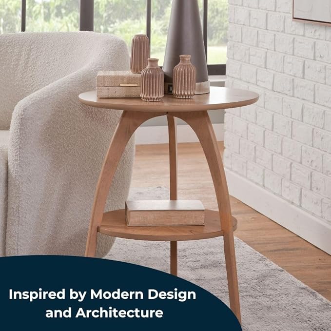 Martin Svensson Home LAX 20" Round End/Side Table with Storage, Light Oak-Ruum Studio Home