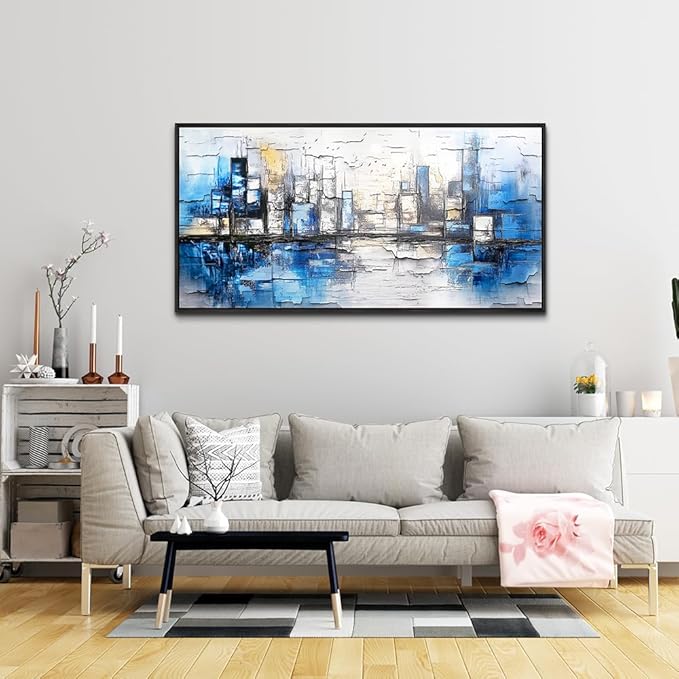 ZUITINGHUA Large Black Framed Wall Decor For Living Room Canvas Wall Art For Office Modern Wall Decorations For Bedroom Blue Landscape Paintings Abstraction Pictures Artwork Home Decor 24x48 In-Ruum Studio Home