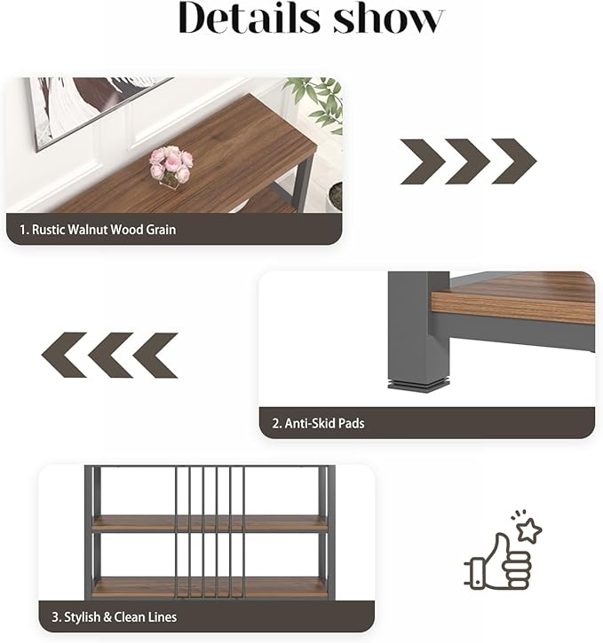 FOLUBAN Console Table for Entryway, Narrow Sofa Table with 3 Tier Storage Shelf for Living Room Hallway Behind Couch, Rustic Walnut-Ruum Studio Home