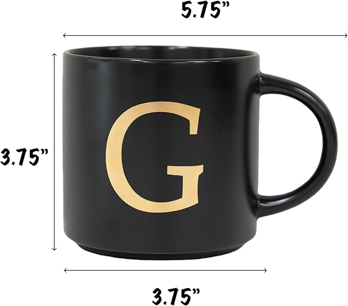 COLLECTIVE HOME - Monogram Ceramic Mugs, 15 oz Golden Initial Black Coffee Cups, Elegant Alphabet Tea Mugs, Elegant Personalized Mug with Gift Box, Unique Mug with Double Side Capital Lette (G)-Ruum Studio Home