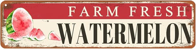Farm Fresh Watermelon Sign Watermelon Decor Vintage Metal Tin Sign Farmers Market Decor Farm Fresh Watermelon Locally Grown Signs For Home Kitchen Cave Garage Bar Art Plaque Wall Decoration 4x16 Inches-Ruum Studio Home