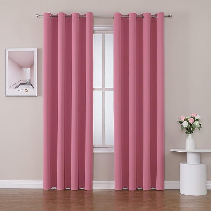 ChrisDowa Room Darkening Curtains 80 Inches Long 2 Panels Set for Living Room, Grommet Thermal Insulated Blackout Curtains for Bedroom (Pink, 52 x 80 Inch)-Ruum Studio Home