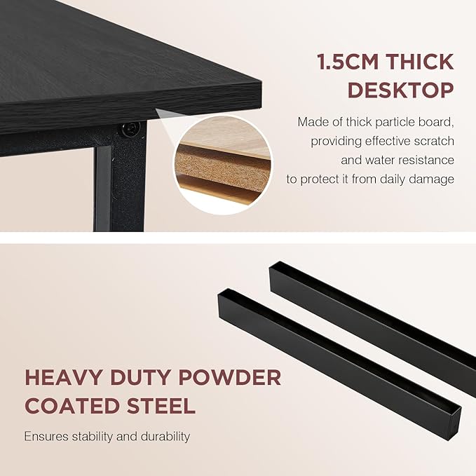 PayLessHere | 39 Inch Computer Desk | Black | Office Desk with Metal Frame, Adjustable Feet | Water-Resistant, Scratchproof Surface | Sturdy Writing Table for Home Office or Study | Pack of 1-Ruum Studio Home