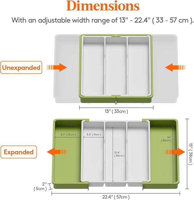 Lifewit Utensil Organizer for Kitchen Drawers, Expandable Cooking Utensil Tray, Adjustable Cutlery Silverware Flatware Holder, Plastic Spatula Tools and Gadgets Storage Divider, Large, Green&White-Ruum Studio Home