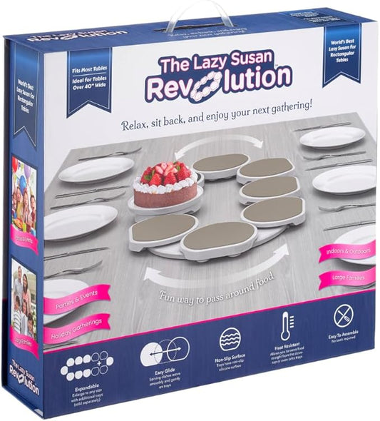 Full Set - Greige - The First Patented Lazy Susan Turntable Expandable for Rectangular & Oblong Tables - Kitchen & Dining Tables - Great Gift! Parties & Gatherings.-Ruum Studio Home