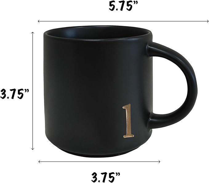 COLLECTIVE HOME - Black Monogram Ceramic Mugs, 15 oz Golden Initial Coffee Cups, Elegant Alphabet Tea Mugs, Personalized Halloween Mug with Gift Box, Perfect for Office and Home Décor (l)-Ruum Studio Home