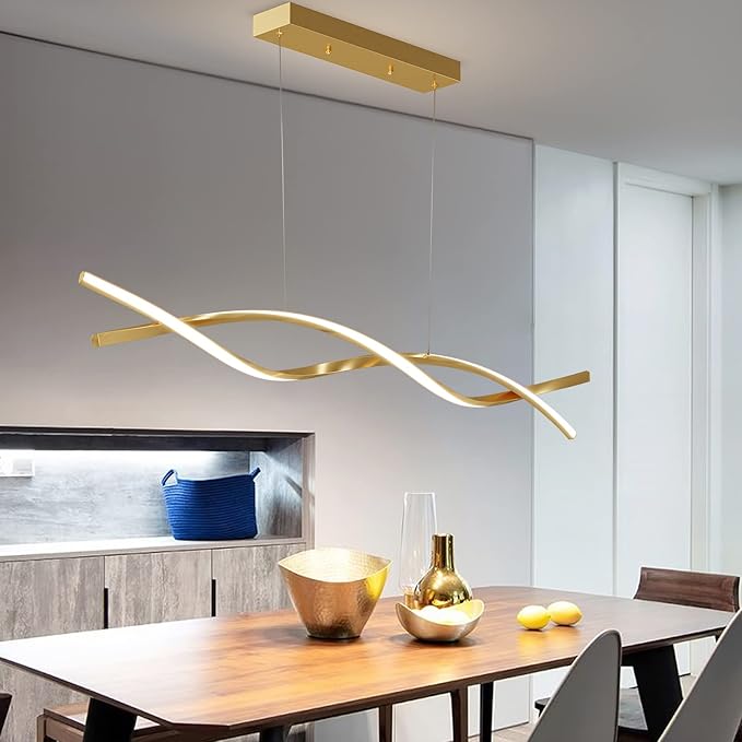 Modern Ceiling Pendant Light, with Remote Control Dimmable 3 Color Mode & Brightness Ceiling Lamp, Anti-Flicker Dining Light Fixture for Kitchen, Dining Room (Gold)-Ruum Studio Home