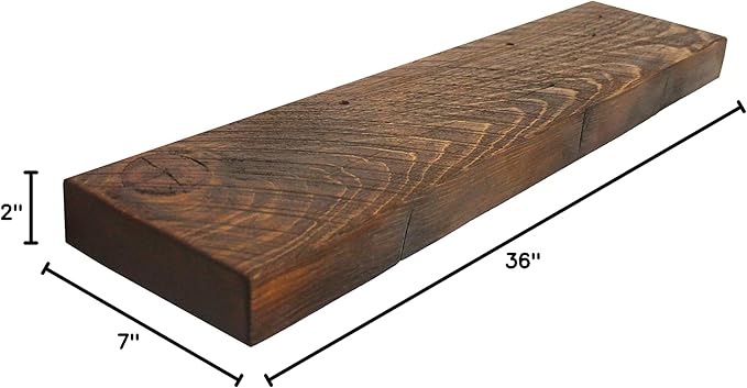 joelsantiques Floating Shelf, Wood Wall Shelf, Natural Wooden Home Decor for Bathroom Kitchen Bedroom, Hanging Mounted Invisible Bracket (Medium Brown, 7" Deep x 36" Wide)-Ruum Studio Home