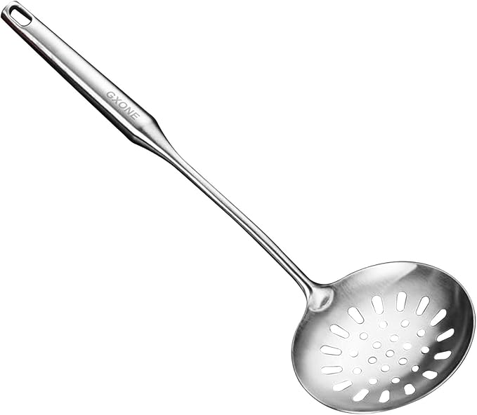 Skimmer Slotted Spoon,304 Stainless Steel Slotted Spoon, Handle Mesh Food Strainer Stainless Steel Colander with Hollow Handle Heat Resistant Cooking Tool,Silver/15.1Inch-Ruum Studio Home