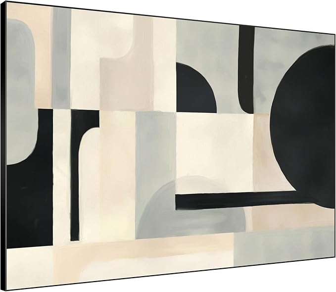 SIGNWIN 60"x72" Extra Large Framed Wall Art Modern Neutral Abstract Geometric in Black and Beige, Clean Minimalist Design for Home Living Room Bedroom Decor (Frame Assembly Required)-Ruum Studio Home