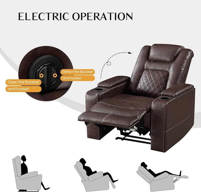 CANMOV Electric Power Recliner Chair Set of 2, Breathable Leather Home Theater Seating with Hidden Arm Storage, Power Recliner Chair for Living Room with USB Ports and Cup Holders,Red Brown-Ruum Studio Home