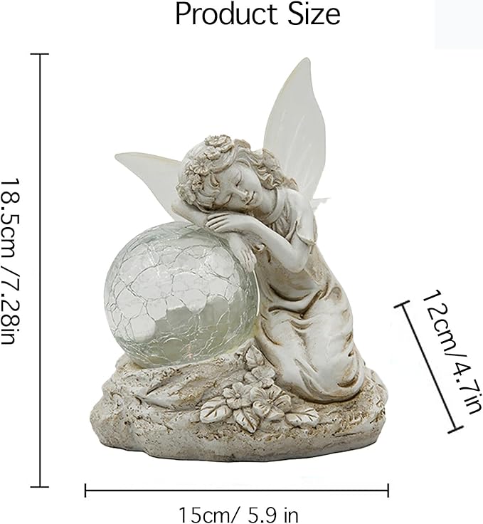 Solar Angel Garden Statue Outdoor Decor with Crackle Glass Globe Color Changing Light Angels Garden Figurines Garden Decor Lawn Ornaments for Patio Yard Lawn-Ruum Studio Home
