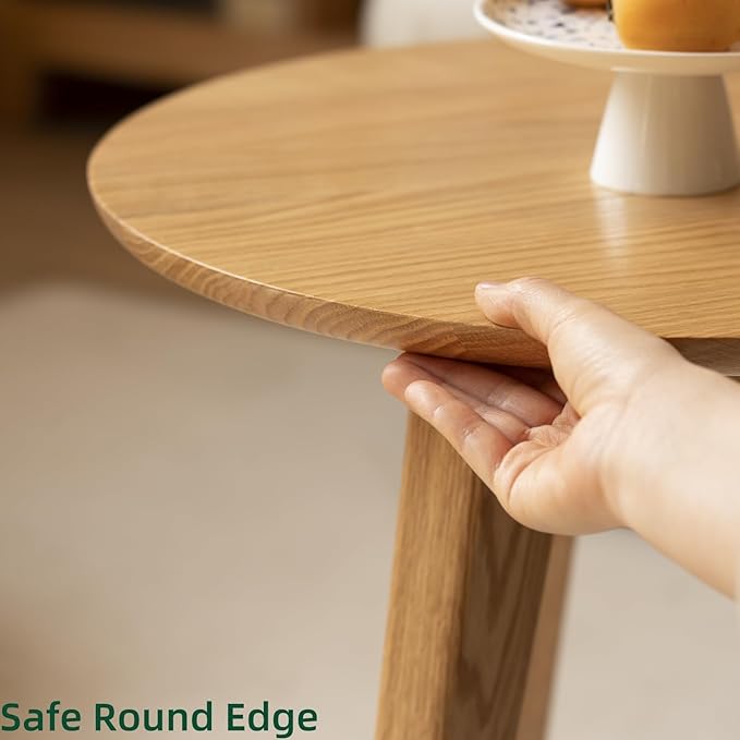 100% Solid Oak Wood Coffee Table Set, Round Coffee Table Combo Side Table w/Solid Wood Legs, Mid Century Table Sturdy Tables for Bedroom Balcony Living Room (Natural, Big-Medium Combo)-Ruum Studio Home