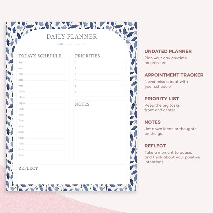 Bliss Collections Daily Planning Pad, To Do List Notebook - Undated Tear-Off Sheets Notepad - Work Calendar, Organizer, Scheduler for Goals, Tasks - Daily Planner (Floral), 8.5" x 11", 50 Sheets-Ruum Studio Home
