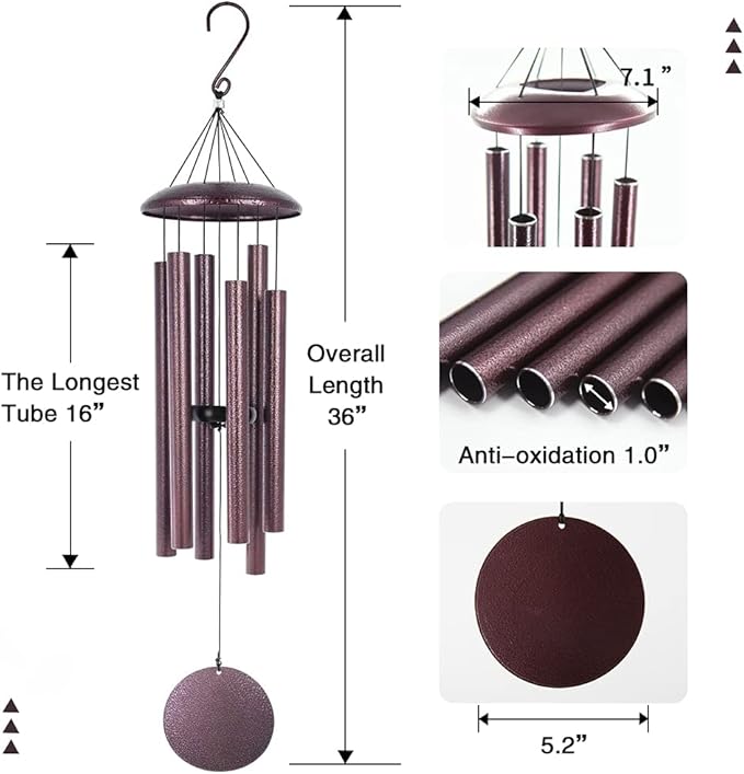 ASTARIN Wind Chimes, 36 Inch Large Metal Outdoor Chimes with 6 Tubes, Deep Tone, Tuned for Garden, Balcony, Patio & Home Decor. Bronze-Ruum Studio Home
