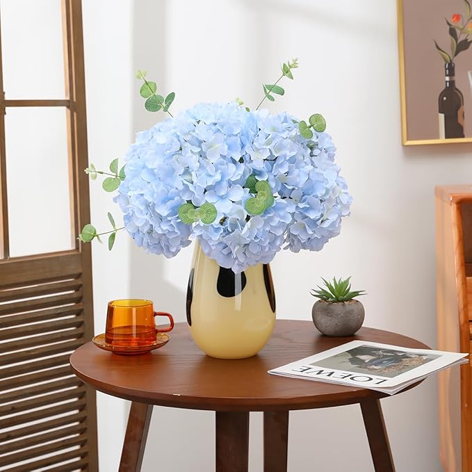 Tifuly Hydrangea Artificial Flowers -12 pcs Realistic Fake Hydrangea Silk Flowers with Stems Faux Hydrangea Flowers Heads for Office Home Party Wedding Centerpiece DIY Floral Decor(Sky Blue)-Ruum Studio Home