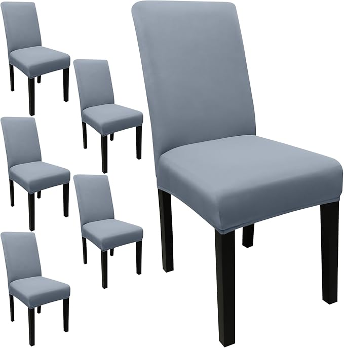 JQinHome 6 Pcs Dining Chair Slipcover,High Stretch Removable Washable Chair Seat Protector Cover for Home Party Hotel Wedding Ceremony(Light Grey)-Ruum Studio Home