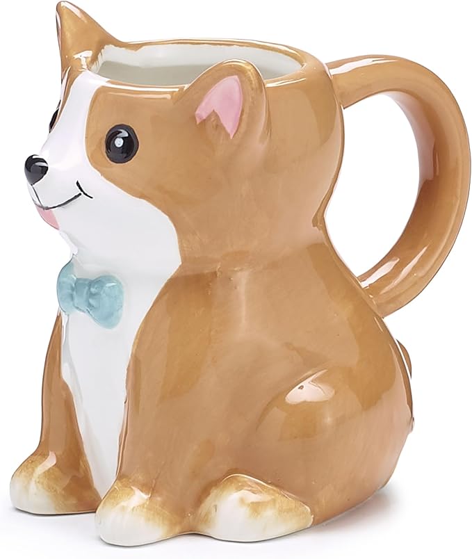 Burton Corgi Coffee Mug with Gift Box, Brown Porcelain Ceramic Cup with Handle, 10 oz Capacity-Ruum Studio Home