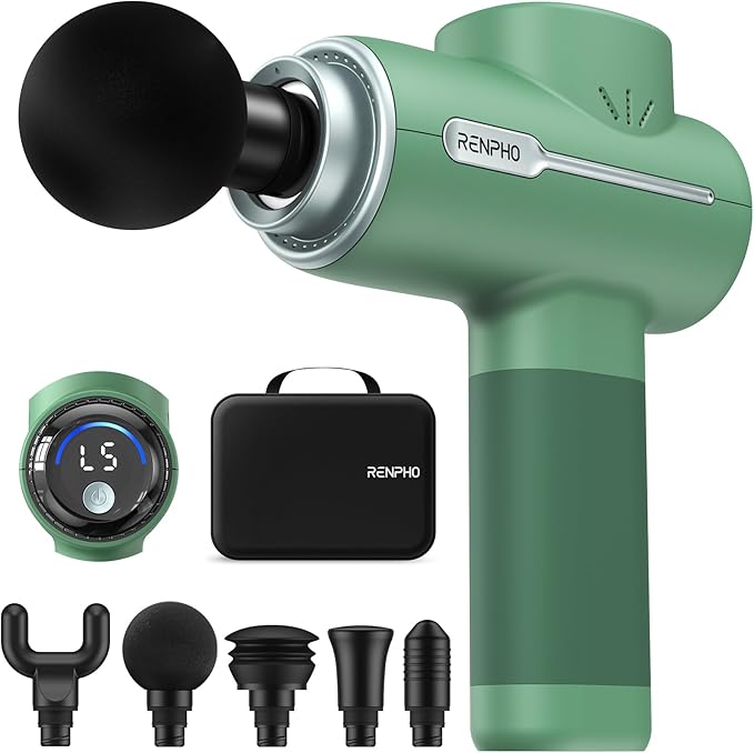 RENPHO Massage Gun Deep Tissue, Portable Percussion Massager for Back and Neck, Gifts for Men and Women, Handheld Device with Carry Case, Active Green-Ruum Studio Home