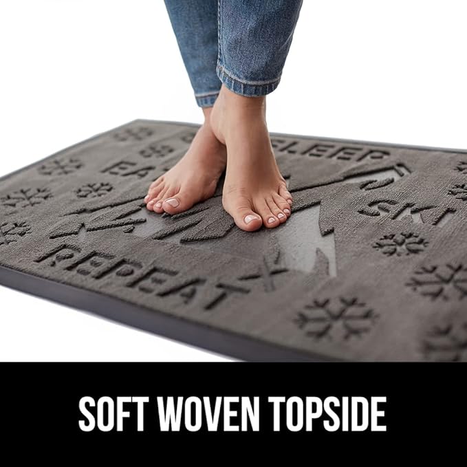 GORILLA GRIP 100% Waterproof All-Season WeatherMax Doormat, US Designed Natural Rubber, Stain and Fade Resistant, Low Profile Indoor Outdoor Door Mats, Easy Clean Patio Mat, 17x29, Graphite Skiing-Ruum Studio Home
