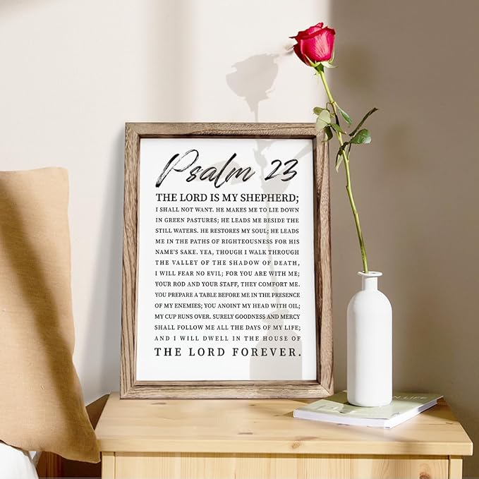 Christian Wooden Sign, Bible Verse Wall Art, Rustic Wooden Plaque, Home Church Decor, Christian Framed Wall Plaque Sign 15 * 11.5 inches, The Lord is My Shepherd-Ruum Studio Home
