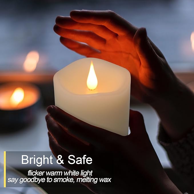 Flameless Candles Battery Operated with Timer, 3D Moving Flame Flickering, Last 600+ Hours Battery Candles, 3" x 3" Ivory Real Wax Electric LED Candle for Wedding Party Decorations-Ruum Studio Home