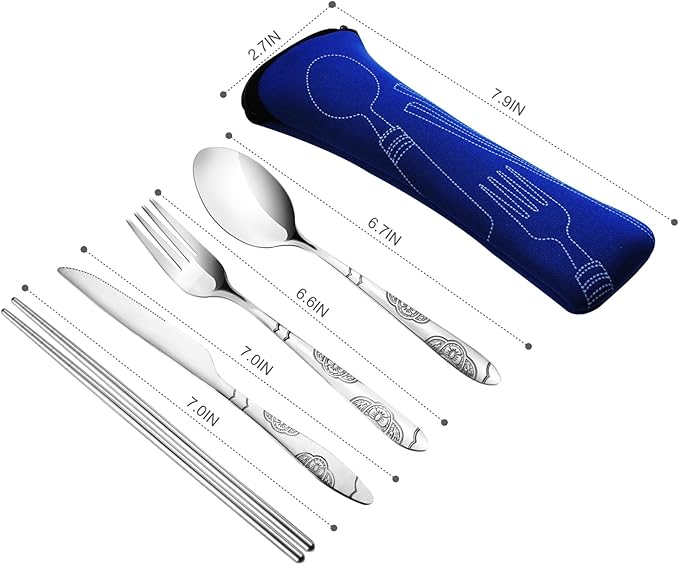 20PCS Premium Travel Utensils With Case, Stainless Steel Reusable Portable Utensils Set With Case, Lengnoyp Travel Silverware Set With Case for Lunch Box Camping, Silver-Ruum Studio Home