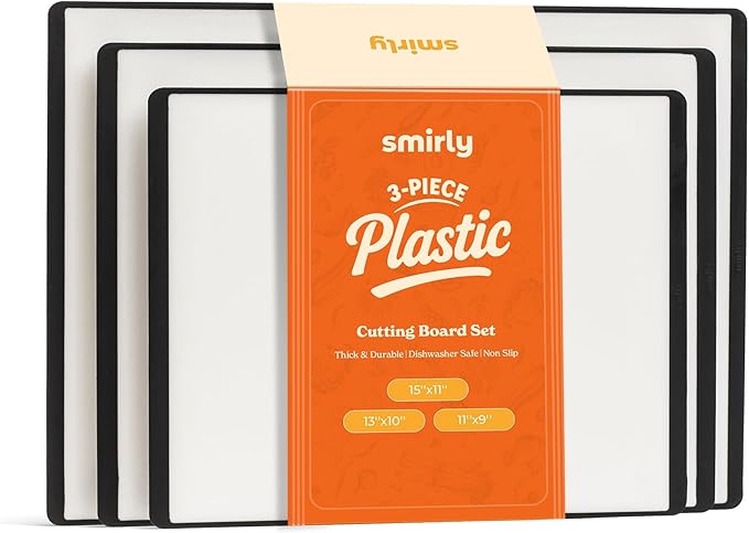 SMIRLY Plastic Cutting Board Set 3 Pieces, Non-Slip Dishwasher Safe Chopping Boards for Kitchen, Black & White-Ruum Studio Home
