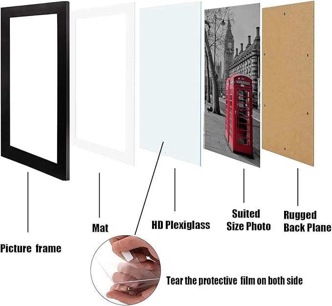 11x14 Picture Frame Set of 6, Display Pictures 8x10 with Mat or 11x14 Without Mat for Wall Mounting,Black-Ruum Studio Home