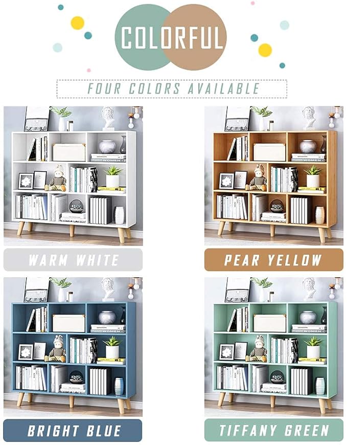IOTXY Wooden Open Shelf Bookcase - 3-Tier Floor Standing Display Cabinet Rack with Legs, 8 Cubes Bookshelf, Tiffany-Green-Ruum Studio Home