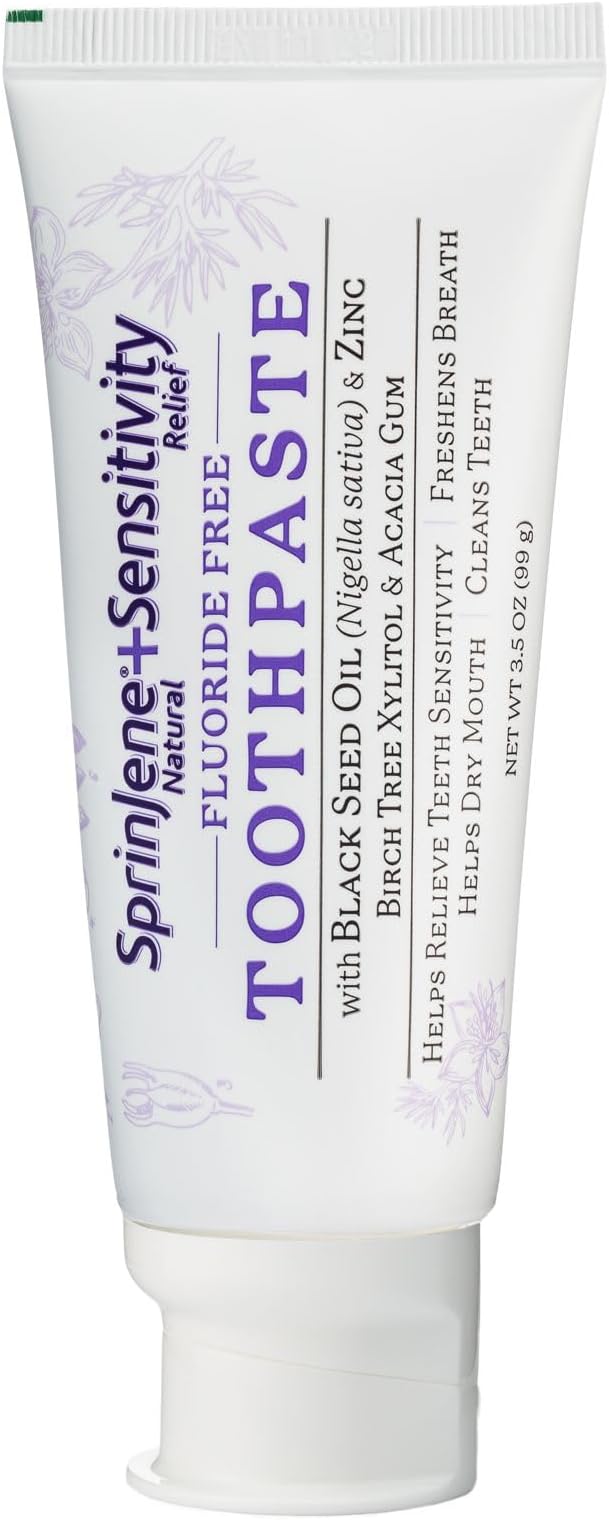 SprinJene Fluoride Free Toothpaste for Sensitive Teeth & Gum Fresh Breath Helps Dry Mouth Natural Non Fluoride Toothpaste for Adult SLS Free, Toxic Preservative Free with Black Seed Oil & Zinc 1 Pack-Ruum Studio Home