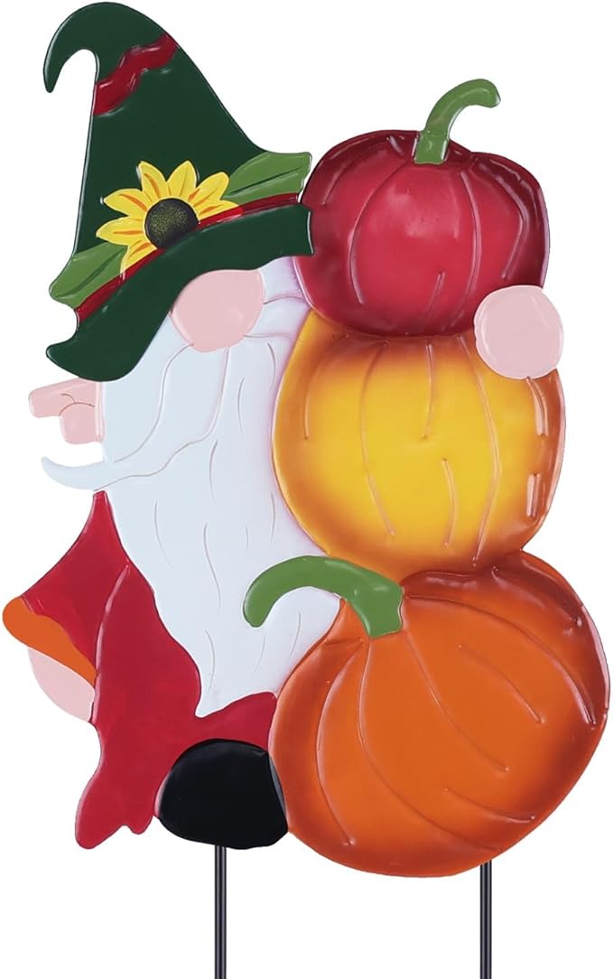 YEAHOME Fall Decorations Outdoor, Metal Gnome with Pumpkin Decorative Garden Stakes for Fall Decor, Autumn Yard Signs for Home Outside Garden Lawn Porch, Thanksgiving Decorations Outdoor (YHMD-476)-Ruum Studio Home