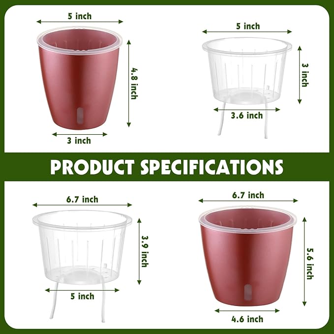 Self Watering Pots for Indoor Plants, 6-Pack 5'' Self Watering Planter with Drainage Holes, Small African Violet Pots with Water Indicator, Clear Wick Orchid Pot, Rose Gold-Ruum Studio Home
