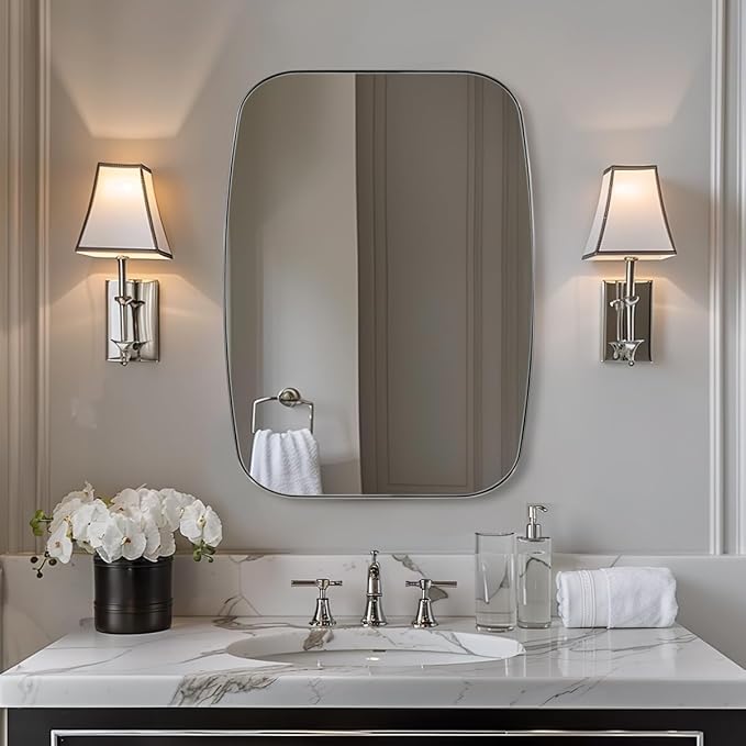 ANDY STAR Oval Mirror for Bathroom, 20x30 Polished Chrome Oblong Bathroom Mirror for Vanity with Stainless Steel Metal Frame, Modern Anti Rust Wall Mounted-Ruum Studio Home