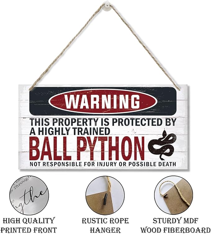 Warning Sign, Ball Python Warning Wood Plaque Sign, Funny Door Signs, Decorative Wood Hanging Suspension Plaque, Farmhouse Wooden Wall Decor, Outdoor Hanging Wooden Signs-Ruum Studio Home