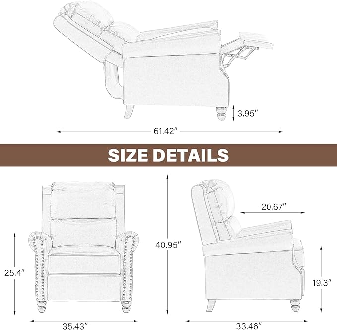 UIXE Pushback Recliner Chairs Set of 2, Fabric Overstuffed Armchair Push Back Accent Chair for Living Room, Rivet Trim Club Chair Home Theater Bedroom Side Reading Seats - Strip Navy-Ruum Studio Home