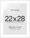Homeforia 22x28 Poster Frame White, High End Oak 22 x 28 Wood Picture Frame with Mat 18 by 24 for Photo, 22x28 Large Wooden Frame Matted to 18x24, 28x22 Thin Frames, Tempered Glass, Wall Kit, Set of 1-Ruum Studio Home