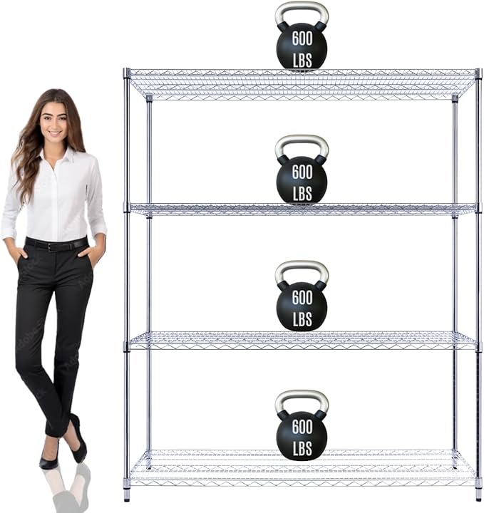 60"x24"x72" PRIME HEAVY DUTY Chrome 4-Tier Wire Shelving NSF 2400 LBS MAX Capacity Storage Rack for Commercial, School, Home, Garage, Warehouse, Industrial, and Hospital Uses (with Wheels)-Ruum Studio Home