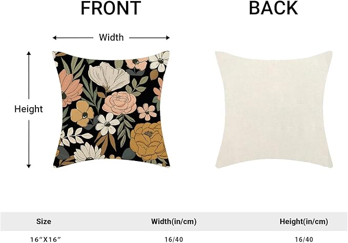 CXMEIFLY Spring Floral Pillow Covers 16 x 16 Inch Set of 2 for Vintage Pink Mustard Yellow Cream Flowers Decor Throw Pillows Plant Black Outdoor Decorative Cushion Cases for Couch Bed Decorations-Ruum Studio Home