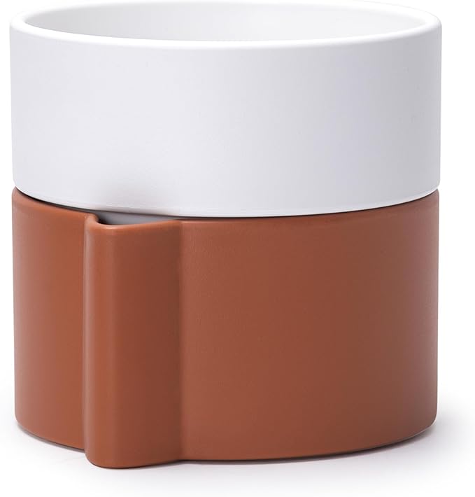 6.5 Inch Self-Watering Planter Pot with Terracotta Insert, Deep Water Reservoir, and Ceramic-Alike BPA-Free Plastic Pot for Plant, Modern Planter for Houseplants, Terracotta/White, 53-B-S-6-Ruum Studio Home